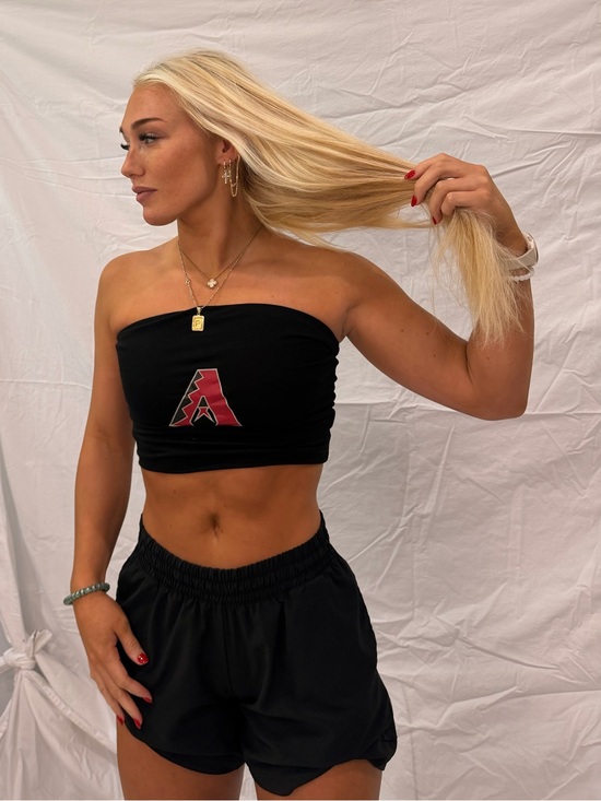 Tops - Black Strapless Tube Top with Red Logo